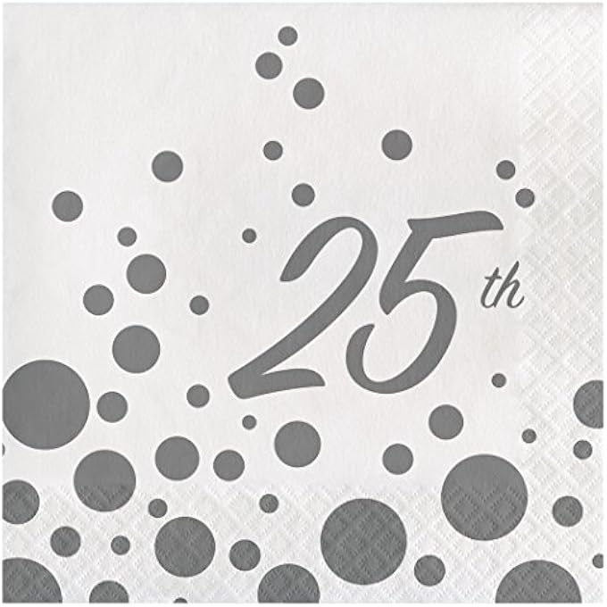 16-COUNT PAPER LUNCH NAPKINS, 25TH ANNIVERSARY, SPARKLE AND SHINE SILVER - Image 1